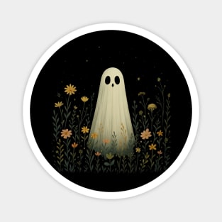 Ghost in Wildflowers, Cute Aesthetic Halloween Magnet